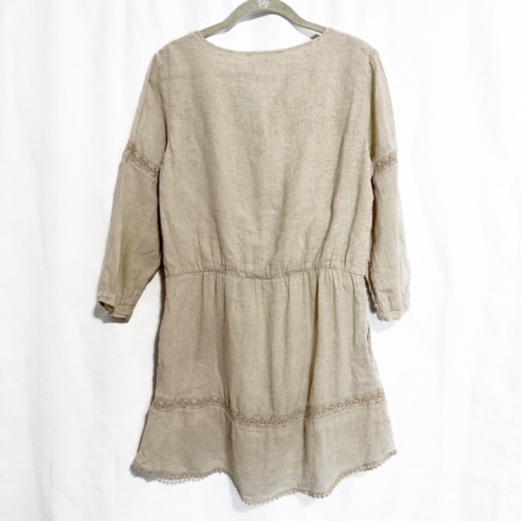 Anine Bing Neutral Beige Linen Eyelet Lace Trim Tunic Mini dress Size XS - Picture 8 of 9